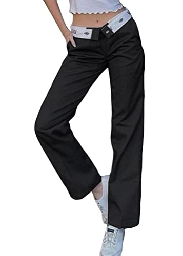 ORANDESIGNE M Schwarz Damen Jeans Baggy Hose Cargohose Niedrige Taille Breites Bein Schlaghosen Y2K Aesthetic Vintage Harajuku 90er E-Girl Streetwear Hohe Taille Denim Hosen Lang Freizeithose S von ORANDESIGNE