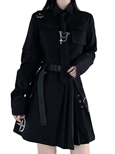 ORANDESIGNE Mädchen Damen Schwarz Kurzes Langarmshirt/Kurzarm Langes Hemd und Kurzer Faltenrock Zweiteiliger Punk Anzug Gothic Kurzarm Freizeitkleid Lässige Kleidung Frühling Herbst A Set XS von ORANDESIGNE