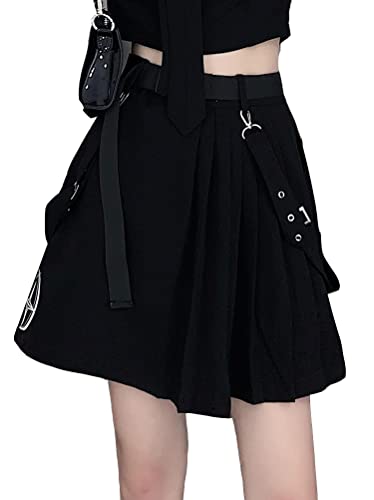 ORANDESIGNE Mädchen Damen Schwarz Kurzes Langarmshirt/Kurzarm Langes Hemd und Kurzer Faltenrock Zweiteiliger Punk Anzug Gothic Kurzarm Freizeitkleid Lässige Kleidung Frühling Herbst A Skirt L von ORANDESIGNE