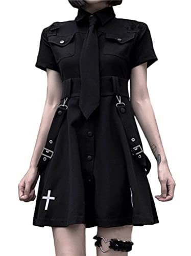 ORANDESIGNE Mädchen Damen Schwarz Kurzes Langarmshirt/Kurzarm Langes Hemd und Kurzer Faltenrock Zweiteiliger Punk Anzug Gothic Kurzarm Freizeitkleid Lässige Kleidung Frühling Herbst B Dress L von ORANDESIGNE