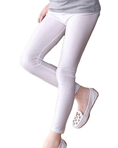 ORANDESIGNE Mädchen Kunstleder Leggings High Waist Hose Strumpfhosen Treggins Leggins Leder Look Hüfthoch E Weiß 160 von ORANDESIGNE