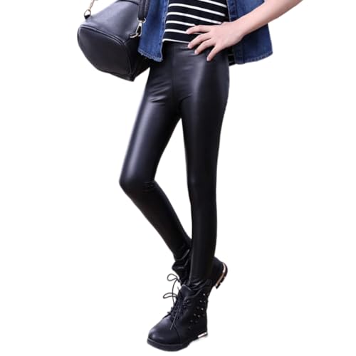 ORANDESIGNE Mädchen Leggings Lederimitat Kinder Warme Leggins Verdicken Slim Fit Jeggings Leggins Hosen I Schwarz 140 von ORANDESIGNE