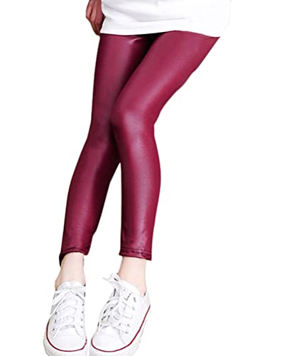 ORANDESIGNE Mädchen Vlies Leggings aus Lederimitat,Thermal Treggings Hose Skinny Fit Kinder A Weinrot 130 von ORANDESIGNE