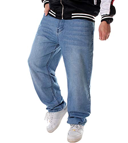 ORANDESIGNE Männer Vintage Hip Hop Baggy Jeans Denim Street Dance Rochenhosen Straight Loose Fit Teenager Jungen A Hellblau L von ORANDESIGNE