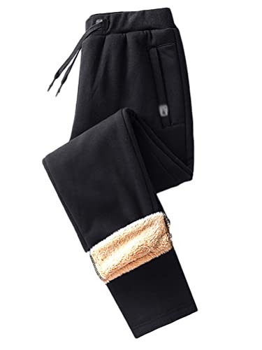 ORANDESIGNE Männer Warme Winter Fleece Gefüttert Jogger Hosen Sherpa Gefüttert Aktive Laufende Sweatpants Jogginghose Herren Winter Fleece Sweathose Trainingshose Warme Sporthose A Schwarz B S von ORANDESIGNE