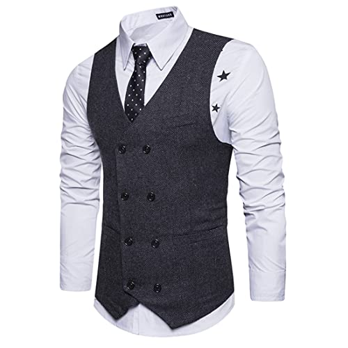 ORANDESIGNE Manner Formale Hochzeitsfeier Weste Plaid Anzug Weste für Herren Slim Fit Anzugweste Weste V-Ausschnitt Elegant Retro Business Hochzeit Freizeit Tweed Weste D Schwarz L von ORANDESIGNE