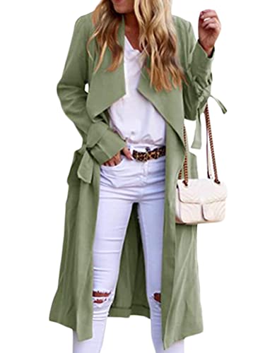 ORANDESIGNE Mantel Damen Elegant Lang Tailliert Trenchcoat Klassische Maxi Winddichte Jacke Winterjacke Übergangsjacke Langer Cabanjacke Outdoor Coat Outwear Übergangsmantel Cardigan Grün M von ORANDESIGNE