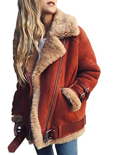 ORANDESIGNE Mantel Damen Mode Warm Beiläufig Winterjacke Wildleder Motorradjacke Fleecejacke Jacke mit Taschen Parker Rot S von ORANDESIGNE