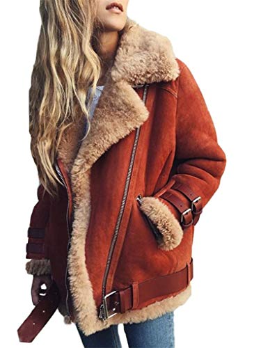 ORANDESIGNE Mantel Damen Mode Warm Beiläufig Winterjacke Wildleder Motorradjacke Fleecejacke Jacke mit Taschen Parker Rot XS von ORANDESIGNE