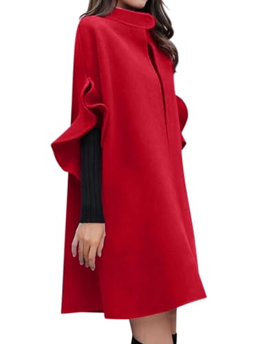 ORANDESIGNE Mantel Damen Winter Elegant Wolle A Linie Cabanjacke Poncho Cape Dicker Warm Wolljacke Outdoor Lang Wintermantel Lässig Schick Trenchcoat Outwear Cardigan Jacke A Rot L von ORANDESIGNE