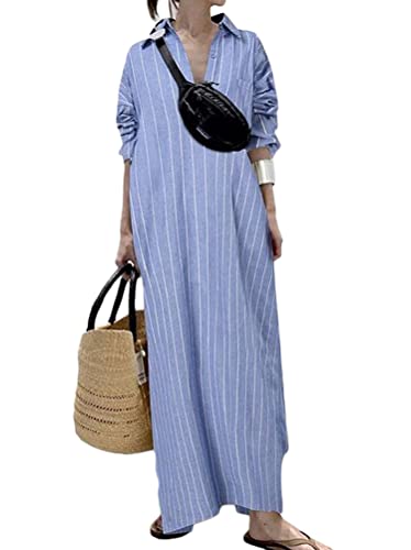 ORANDESIGNE Maxikleider Damen Freizeitkleid Langarm Blusenkleid Hemdkleid Langarm Kleid Übergroße Freizeit Maxikleid Streifen Split Kleider Z2-blau L ORANDESIGNE Maxikleider Damen Freizeitkleid Langarm Blusenkleid Hemdkleid Langarm Kleid Übergroße Freizeit Maxikleid Streifen Split Kleider Z2-blau L von ORANDESIGNE