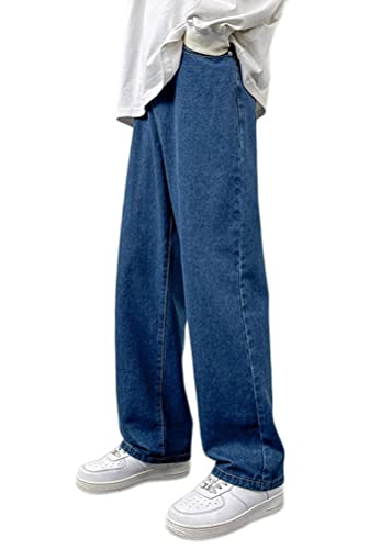 ORANDESIGNE Men Hip Hop Jeans Baggy Straight Leg Gewaschen Jeanshose Casual Denim Hosen Vintage Einfarbig Tarnung Jeans Teenager Jungen Skateboard Hose Streetwear B Dunkelblau XL von ORANDESIGNE