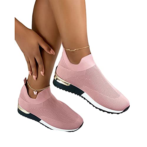 ORANDESIGNE Mesh Sneaker Damen Slip On Canvas Flache Schuhe Elegant Frauen Beiläufige Sportschuhe Weiss Schwarz Atmungsaktive Schuhen Sommer Herbst Turnschuhe Laufschuhe B Rosa 39 EU von ORANDESIGNE