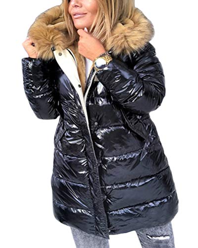 ORANDESIGNE Metallic Taschen Umlegekragen Langarm Warmer Glänzend Steppjacke Wintermantel Damen Mode C Schwarz M ORANDESIGNE Metallic Taschen Umlegekragen Langarm Warmer Glänzend Steppjacke Wintermantel Damen Mode C Schwarz M von ORANDESIGNE