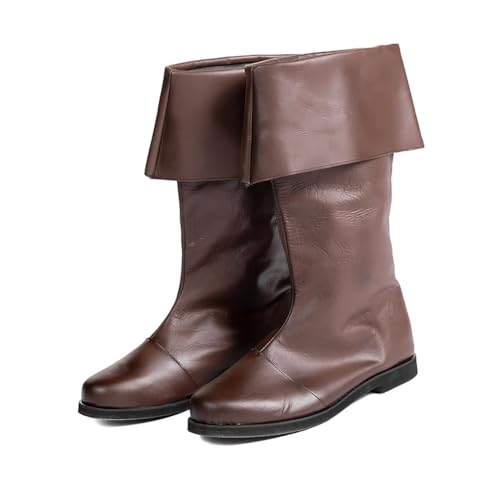 ORANDESIGNE Mittelalter Stiefel Herren Ritter Kostüm Cowboystiefel Westernstiefel Piratenkostüm Herren Gummistiefel Viking Kniehohe Stiefel Retro PU Leder Piratenstiefel A Braun 39 EU von ORANDESIGNE
