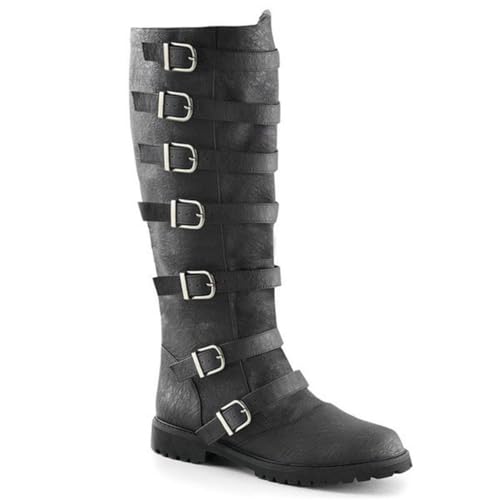 ORANDESIGNE Mittelalter Stiefel Herren Ritter Kostüm Cowboystiefel Westernstiefel Piratenkostüm Herren Gummistiefel Viking Kniehohe Stiefel Retro PU Leder Piratenstiefel B Schwarz 43 EU von ORANDESIGNE