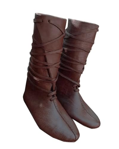 ORANDESIGNE Mittelalter Stiefel Herren Ritter Kostüm Cowboystiefel Westernstiefel Piratenkostüm Herren Gummistiefel Viking Kniehohe Stiefel Retro PU Leder Piratenstiefel D Dunkelbraun 39 EU von ORANDESIGNE