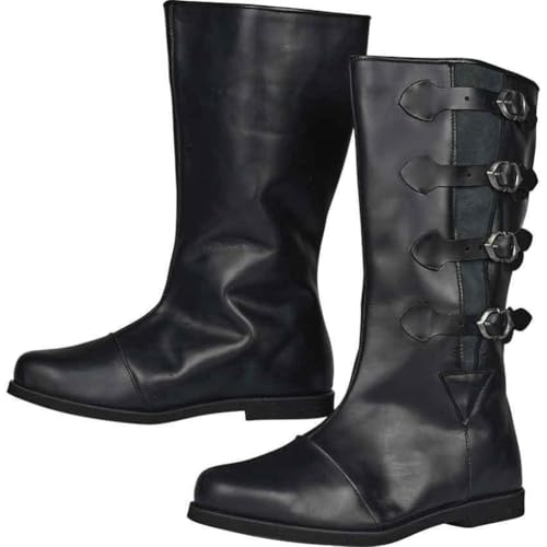 ORANDESIGNE Mittelalter Stiefel Herren Ritter Kostüm Cowboystiefel Westernstiefel Piratenkostüm Herren Gummistiefel Viking Kniehohe Stiefel Retro PU Leder Piratenstiefel I Schwarz 45 EU von ORANDESIGNE