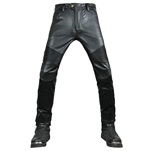 ORANDESIGNE Motorradhose Leder Herren mit Protektoren - Schwarz Vollnarbiges Lederhose Echtleder mit CE rüstung Biker gepanzerte E Schwarz XL von ORANDESIGNE