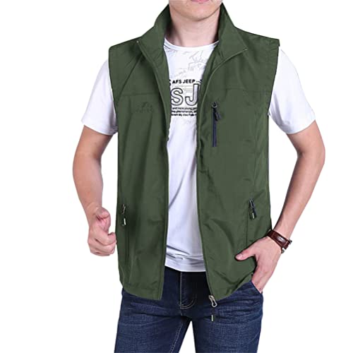 ORANDESIGNE Outdoor-Angelweste Für Herren – Lässige Bergsteiger-Weste Mit Mehreren Taschen, Schnell Trocknend, Atmungsaktives Netz, Fotografie-Weste, Sport, Camping, Jagdweste A Armeegrün XL von ORANDESIGNE