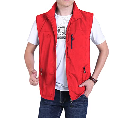 ORANDESIGNE Outdoor Weste Herren Sommer Multi-Taschen Arbeitsweste Anglerweste Leichte Atmungsaktiv Ärmellose Jacke Regatta Weste A Rot M von ORANDESIGNE