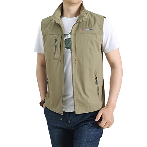 ORANDESIGNE Outdoor Weste Herren Sommer Multi-Taschen Arbeitsweste Anglerweste Leichte Atmungsaktiv Ärmellose Jacke Regatta Weste B Khaki M von ORANDESIGNE