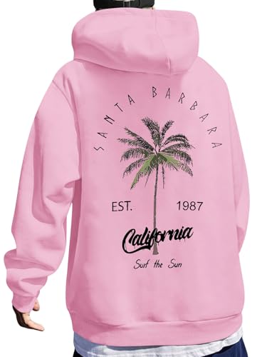 ORANDESIGNE Oversized Hoodie Herren Vintage Sweatshirt mit Kapuze Langarm Kapuzenpullover Druck Y2K Hoodie Streetwear Sports Sweatjacke A Rosa L von ORANDESIGNE