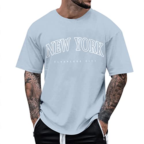 ORANDESIGNE Oversized Tshirt Herren Lose Rundhals Kurzarm Sommer Oberteile T-Shirt Vintage Drucken Streetwear Sport Casual Lang Tops Teenager Tunika Tops D Hellblau S von ORANDESIGNE