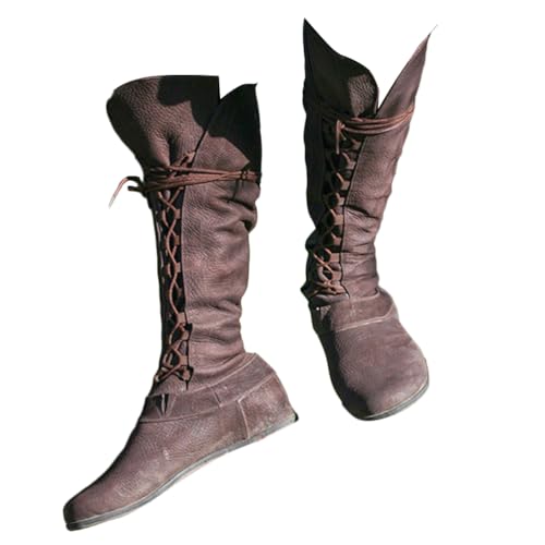 ORANDESIGNE PU-Leder Retro-Stiefel Für Männer Und Frauen Renaissance Steampunk Schuhe Verstellbare Piraten Kurzstiefel Mit Flachem Boden Kurze Kanisterstiefel Wikingerstiefel 40 EU D Braun von ORANDESIGNE