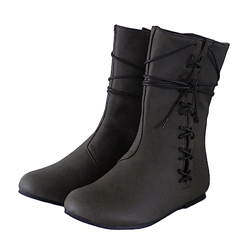 ORANDESIGNE PU-Leder Retro-Stiefel Für Männer Und Frauen Renaissance Steampunk Schuhe Verstellbare Piraten Kurzstiefel Mit Flachem Boden Kurze Kanisterstiefel Wikingerstiefel B Schwarz 43 EU von ORANDESIGNE