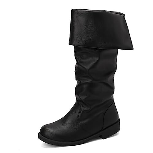 ORANDESIGNE PU-Leder Retro-Stiefel Für Männer Und Frauen Renaissance Steampunk Schuhe Verstellbare Piraten Kurzstiefel Mit Flachem Boden Kurze Kanisterstiefel Wikingerstiefel C Schwarz 37 EU von ORANDESIGNE