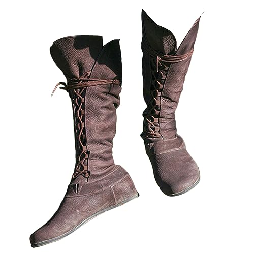 ORANDESIGNE PU-Leder Retro-Stiefel Für Männer Und Frauen Renaissance Steampunk Schuhe Verstellbare Piraten Kurzstiefel Mit Flachem Boden Kurze Kanisterstiefel Wikingerstiefel D Braun 36 EU von ORANDESIGNE