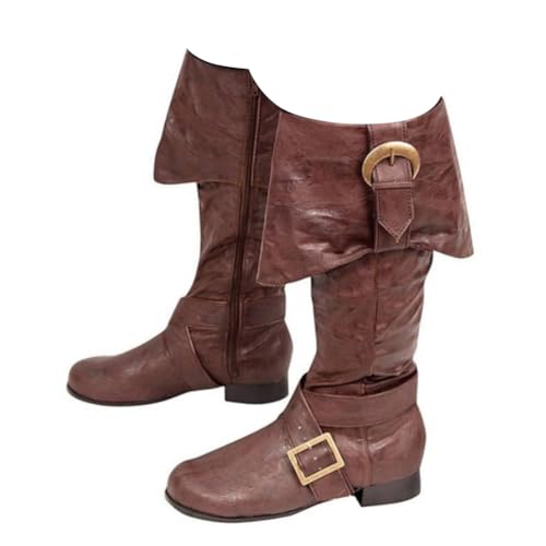 ORANDESIGNE PU-Leder Retro-Stiefel Für Männer Und Frauen Renaissance Steampunk Schuhe Verstellbare Piraten Kurzstiefel Mit Flachem Boden Kurze Kanisterstiefel Wikingerstiefel F Braun 42 EU von ORANDESIGNE