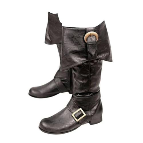 ORANDESIGNE PU-Leder Retro-Stiefel Für Männer Und Frauen Renaissance Steampunk Schuhe Verstellbare Piraten Kurzstiefel Mit Flachem Boden Kurze Kanisterstiefel Wikingerstiefel F Schwarz 43 EU von ORANDESIGNE