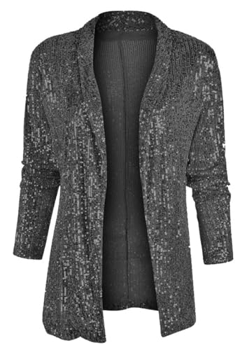 ORANDESIGNE Pailletten Blazer Damen Cardigan Jacke Langarm Glitzer Bomberjacke Party Club Jacke Pailletten Blazer Elegant Tailliert Anzugjacke Glitzer Tops Kurz Pailletten Oberteil A Schwarz L von ORANDESIGNE