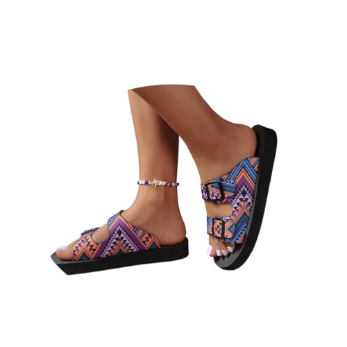 ORANDESIGNE Pantoletten Damen mit 2 Riemen Plateau Sandalen Flach Rutschfest Sommer Badelatschen Lässig EVA Slides Erwachsene Schlappen Bequeme Schuhe Hausschuhe A Blau 41 EU von ORANDESIGNE