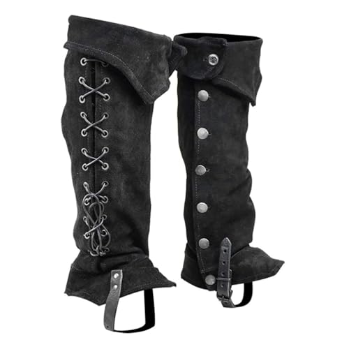 ORANDESIGNE Pirate Stiefelstulpen Herren Mittelalterliche Beinwickel Kunstleder Mittelalter Stiefel Gamaschen Wildlederimitat Steampunk Stiefelüberzug Kostümzubehör A Schwarz Einheitsgröße von ORANDESIGNE