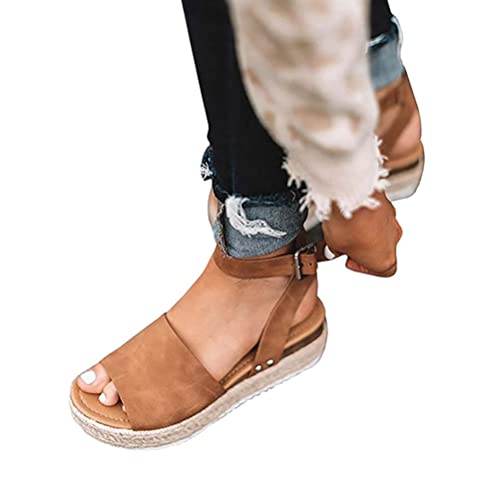 ORANDESIGNE Plateau Sandalen Damen Sommer Espadrilles Sandalen Frauen Casual Keilsandalen Mode Peep Toe Strand A Braun 41 EU von ORANDESIGNE