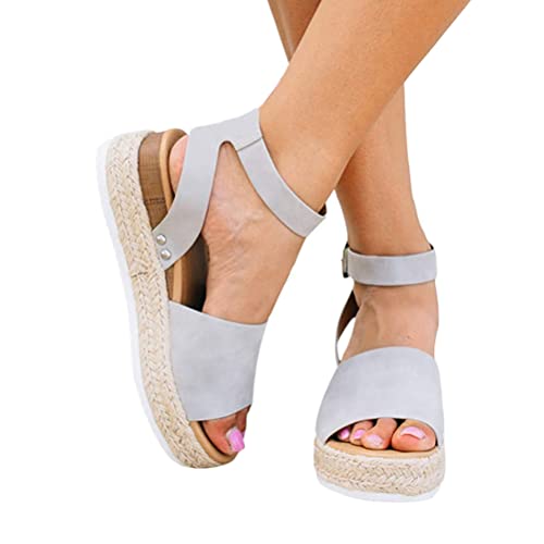 ORANDESIGNE Plateau Sandalen Damen Sommer Espadrilles Sandalen Frauen Casual Keilsandalen Mode Peep Toe Strand A Grau 37 EU von ORANDESIGNE