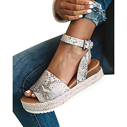 ORANDESIGNE Plateau Sandalen Damen Sommer Espadrilles Sandalen Frauen Casual Keilsandalen Mode Peep Toe Strand A Schlange 38 EU von ORANDESIGNE