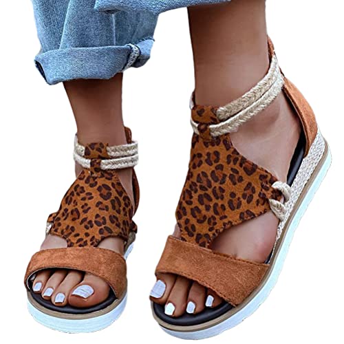 ORANDESIGNE Plateau Sandalen Damen Sommer Espadrilles Sandalen Frauen Casual Keilsandalen Mode Peep Toe Strandschuhe Mode Hinten Reißverschluss Sandaletten A Braun 39 EU von ORANDESIGNE