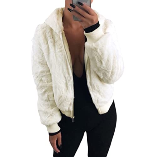 ORANDESIGNE Plüschjacke Damen Teddy Flauschig Kurz Plüschmantel Lässig Fleecejacke mit Kapuze Warm Übergangsjacke Kurzmantel Felljacke Kunstfell Jacket Coat Outwear C Aprikose XS von ORANDESIGNE