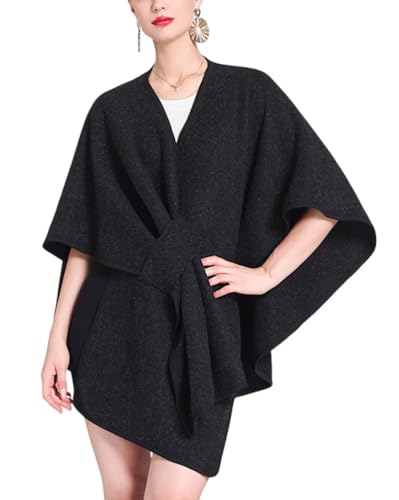 ORANDESIGNE Poncho Damen Winter Strick Capes Elegant Trachtenjacke Warm Trachten Poncho Schal Kunstkaschmir Umhang A Schwarz von ORANDESIGNE