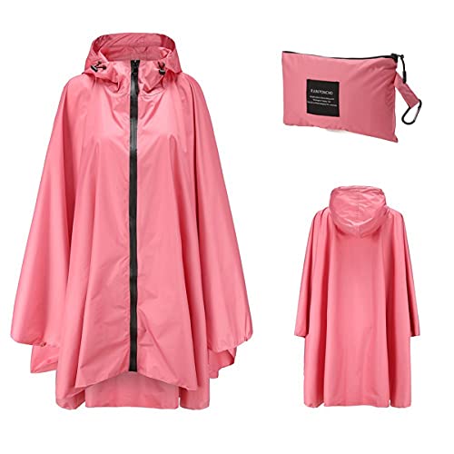 ORANDESIGNE Poncho Unisex Regenmantel Blumenmuster Polka Dot Poncho Regenponcho mit Kapuze Winddichter Tourist Fahrrad Wandern Windjacke Regenmantel Poncho mit Lagerung Tasche A Rosa XXL von ORANDESIGNE