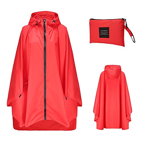 ORANDESIGNE Poncho Unisex Regenmantel Blumenmuster Polka Dot Poncho Regenponcho mit Kapuze Winddichter Tourist Fahrrad Wandern Windjacke Regenmantel Poncho mit Lagerung Tasche A Rot XXL von ORANDESIGNE