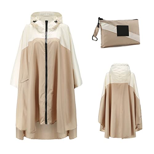 ORANDESIGNE Poncho Unisex Regenmantel Blumenmuster Polka Dot Poncho Regenponcho mit Kapuze Winddichter Tourist Fahrrad Wandern Windjacke Regenmantel Poncho mit Lagerung Tasche B Khaki XXL von ORANDESIGNE