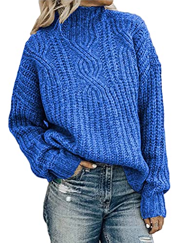 ORANDESIGNE Pullover Damen Casual Lose Pulli Langarm Oberteile Damen Elegant Einfarbig Rollkragenpullover Batwing Oversize Rollkragenpullover Strickpullover (A Blau, M) von ORANDESIGNE