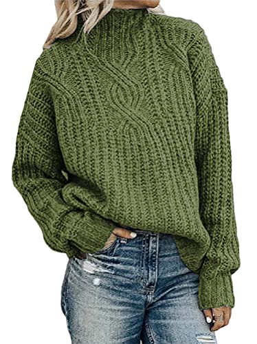 ORANDESIGNE Pullover Damen Casual Lose Pulli Langarm Oberteile Damen Elegant Einfarbig Rollkragenpullover Batwing Oversize Rollkragenpullover Strickpullover A Grün 3XL von ORANDESIGNE