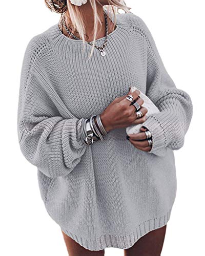 ORANDESIGNE Pullover Damen Casual Rundhals Langarmshirt Oversize Einfarbig Bluse Jumper Sport Shirt Oberteile Lose Bluse Pullover Tops Grau 40 von ORANDESIGNE