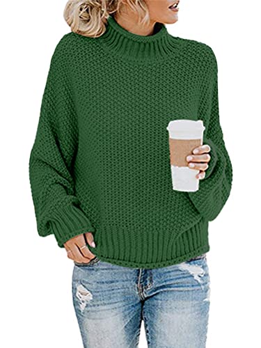 ORANDESIGNE Pullover Damen Rollkragenpullover Elegant Strickpullover Grobstrickpullover Winter Casual Lose Pulli Langarm Oberteile A Smaragdgrün M von ORANDESIGNE